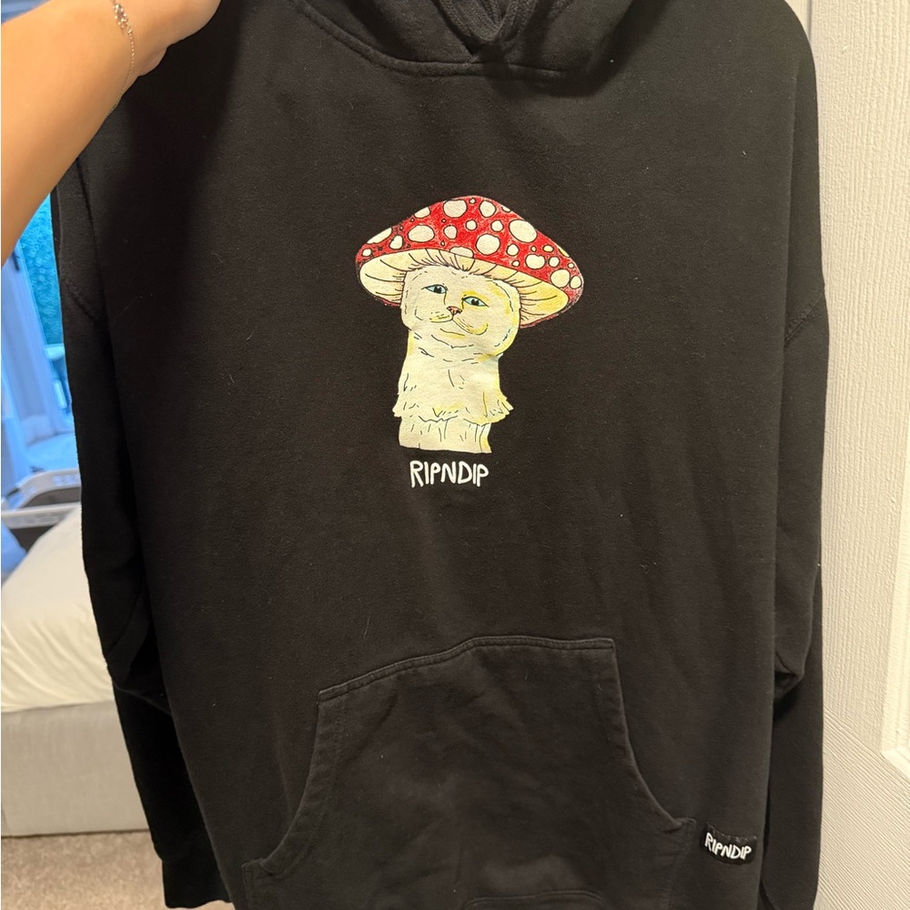 Ripndip Black Hoodie with Cat and Mushroom Design Size XL